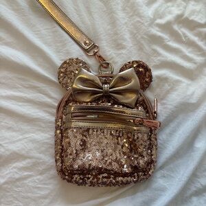 Loungefly Disney Gold Sequin Wristlet with Bow